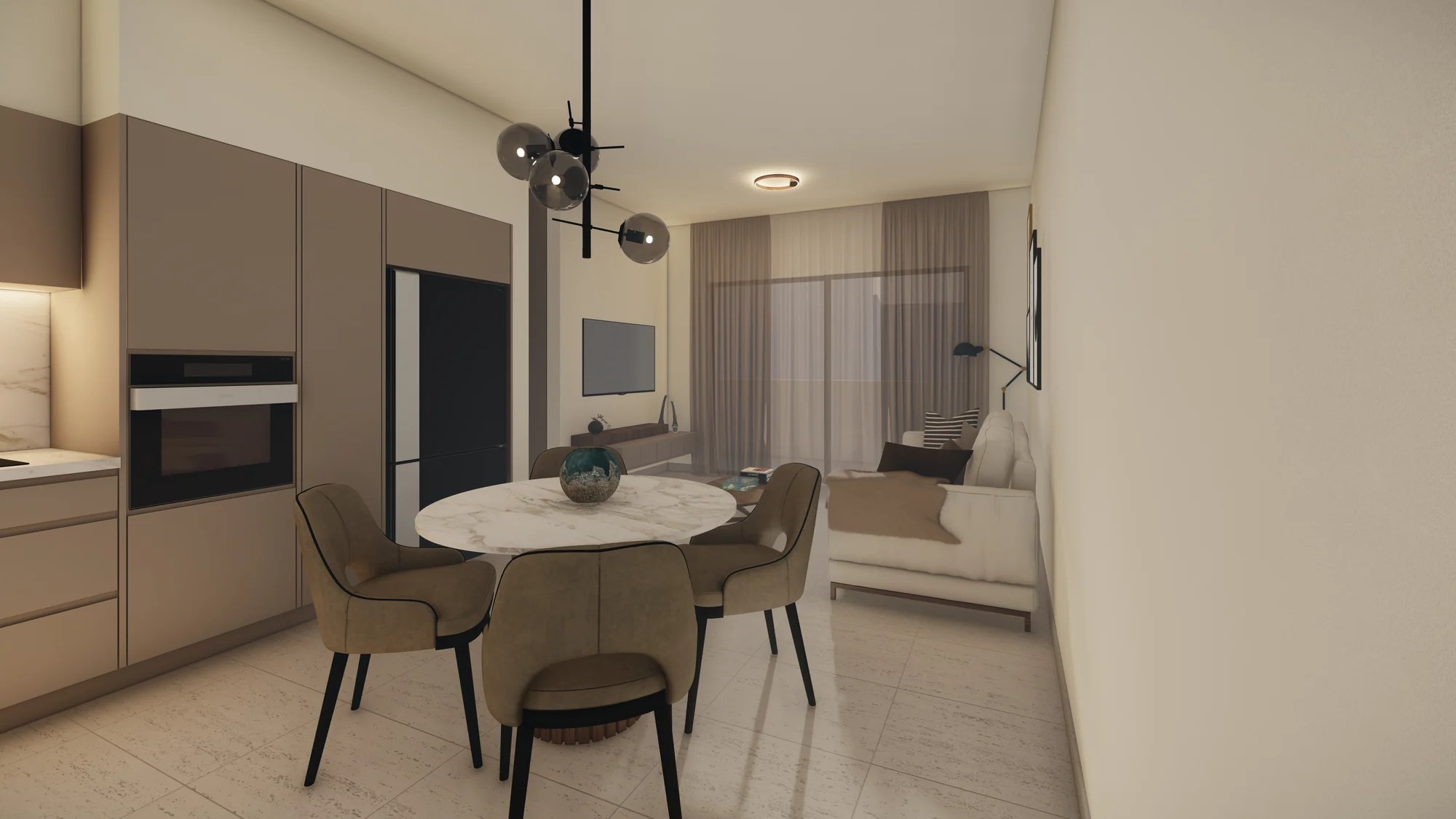 1-bedroom apartment · dining and living room