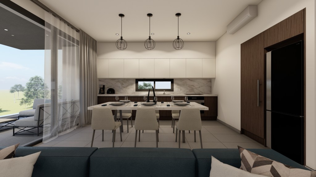 A rendered picture of Armonia Apartments Interior Kitchen