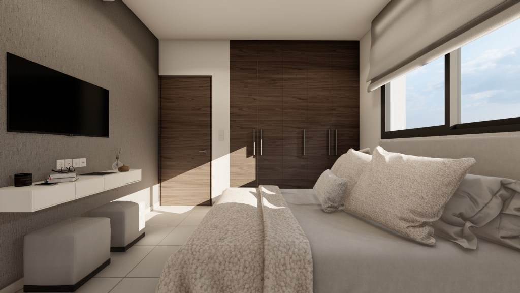 A rendered picture of Armonia Apartments Interior Bedroom 1