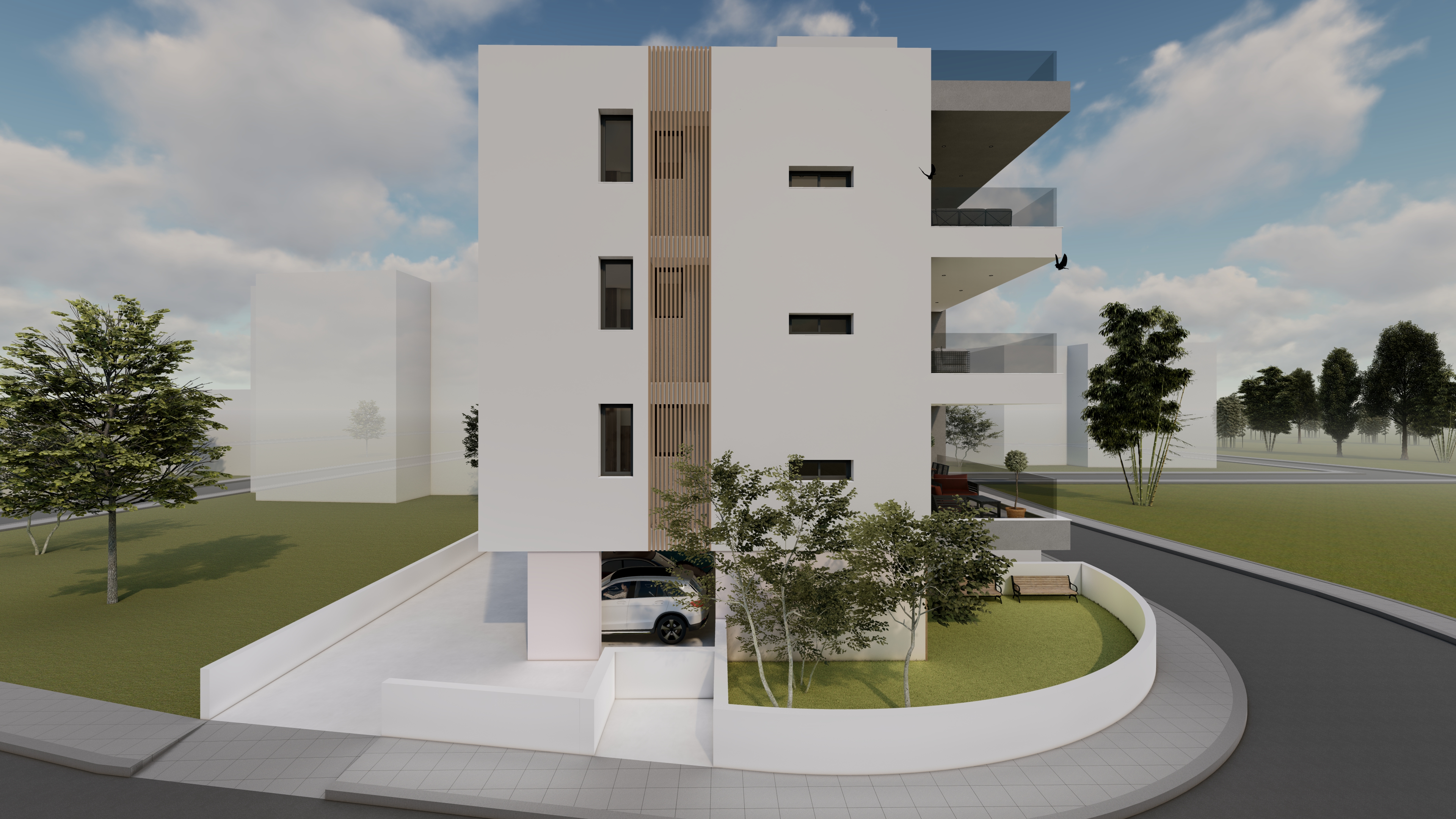 A rendered picture of Armonia Apartments Side View