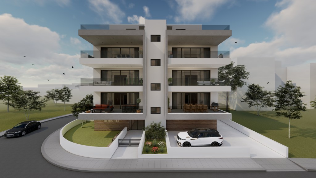 A rendered picture of Armonia Apartments front view